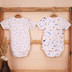 Organic Cotton Baby Half Sleeve Onesie | Galaxy & Little Hearts  | Pack of 2