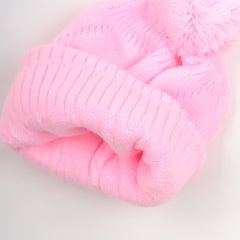 Baby Unisex Woolen Caps | Cream & Baby Pink | Bear| Pack Of 2