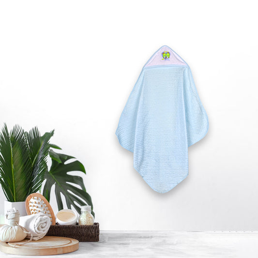 Ultra Soft Cotton Baby Hooded Towel  -Blue - 70x70 cm ( 0-3 Months )