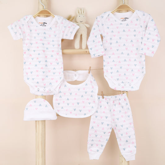 Baby Essential Gift Set | Baby Clothing Gift Combo | Pack of 5 | Little Hearts