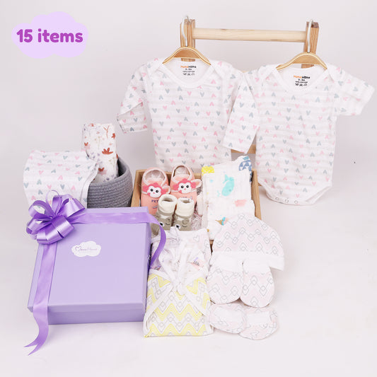 New Born Baby Gift Hamper | Baby Shower Gift Hamper | Baby Essential Clothes Set | Pack of 15