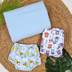 Baby Unisex Nappy Combo 1 Dry sheet, 1 Pocket Diaper, 1 Padded Underwear | 0-12 Months |  Multicolor