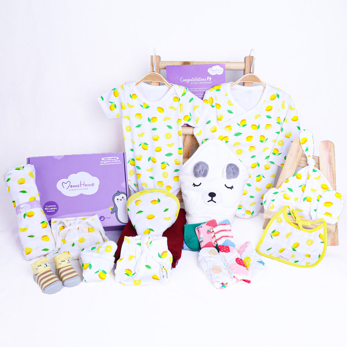 Organic Cotton New Born Hospital Bag Kit | 0-6 Months | 19 Items | Lemon