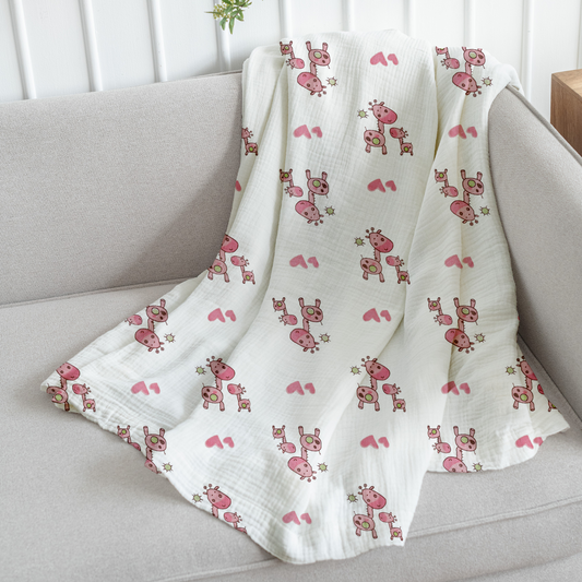 Baby Muslin Swaddle - 100x100 CM | Pack Of 1 | Pink Giraffe