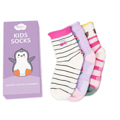 Organic Cotton Anti-Skid Socks for Girls | Non-Slip Grip Socks | Mixed Prints & Designs | Pack of 3