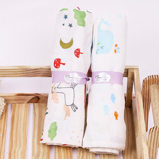 Baby Muslin Cloth Swaddle - 0-12 Months,  Pack of 2 (Blue Whale & Unicorn)