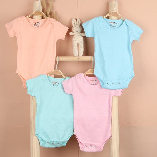 Baby Onesie | Organic Cotton | Peach, Pink, Sky Blue, Light Green  | Pack of 4