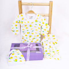 Organic Cotton Baby Essentials Gift Set | Baby Shower Gift Hamper | Baby Clothing Gift Combo | Lemon | Pack of 6