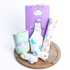 Organic Cotton Baby Essentials Gift Set | Baby Shower Gift Hamper | Baby Clothing Gift Combo | Towel & Swaddle Combo | 0- 1 Years | 5 Items