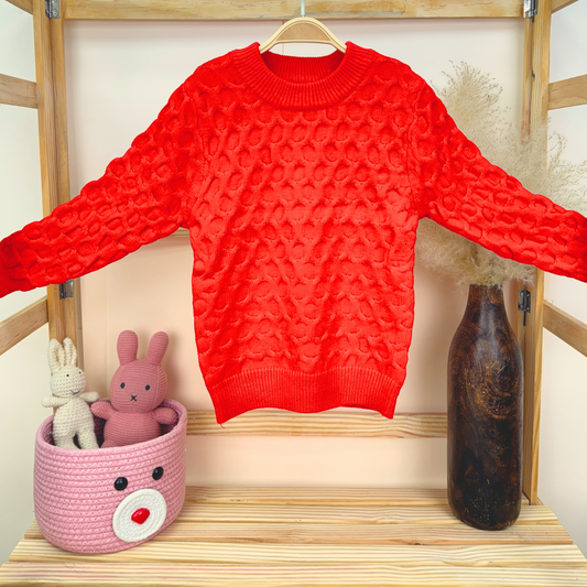 Winter Warm Woollen Full Sleeve Sweater For Baby | Red | Pack of 1