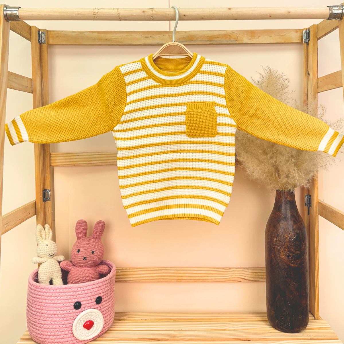 Winter Warm Woollen Full Sleeve Sweater For Baby | Yellow Stripe | Pack of 1