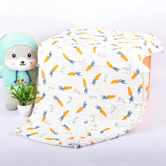 Moms Home Baby Super Soft Absorbent Muslin 6 Layer Towel Cum Blanket | 60 x 120 | Carrot Rabbit
