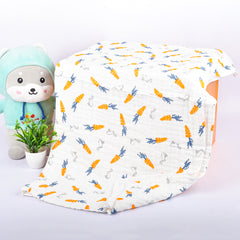 Moms Home Baby Super Soft Absorbent Muslin 6 Layer Towel Cum Blanket | 60 x 120 | Carrot Rabbit