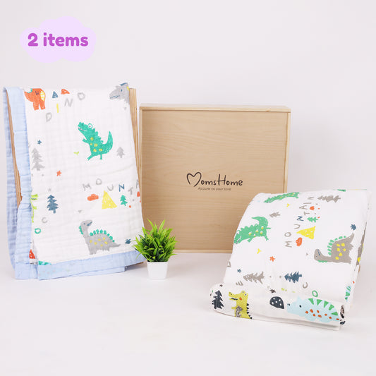 New Born Baby Gift Hamper | Baby Shower Gift Hamper | Baby Essential Gift Set | AC Quilt & Muslin Blanket Set | Pack of 2