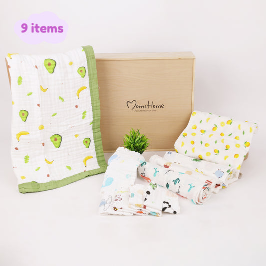 New Born Baby Gift Hamper | Baby Shower Gift Hamper | Baby Essential Gift Set | Pack of 9