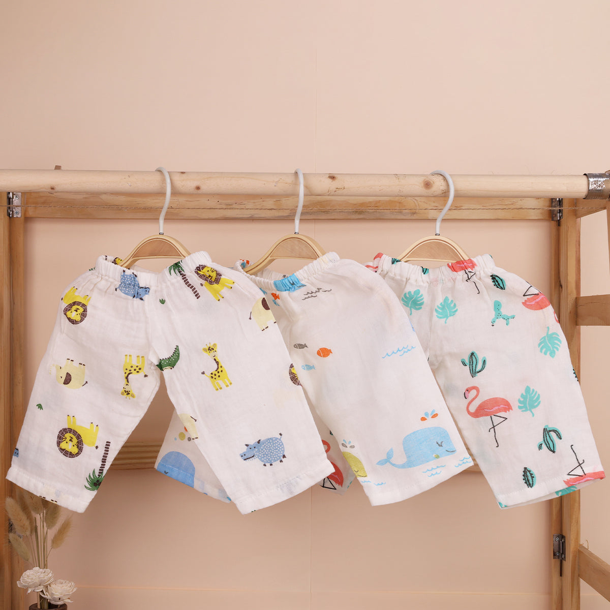 Baby Unisex Organic Cotton Muslin Pajama | Flamingo, Blue Whale, Lion | Pack of 3