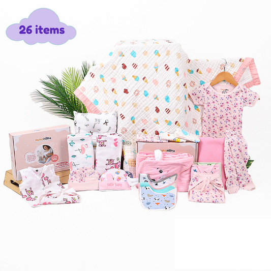 Baby Essential Gift set | Pink | 26 Item