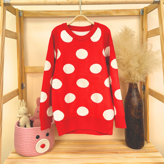 Winter Warm Woollen Full Sleeve Sweater For Baby | Red Dot | Pack of 1