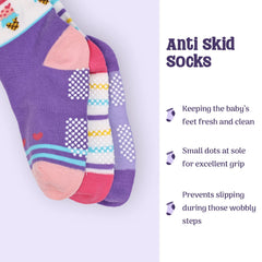 Baby Organic Cotton  Girls Antiskid Socks, Patterned  - Pack of 3