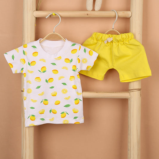 Kids Organic Cotton Co-Ord Set | T-Shirt & Shorts | Lemon