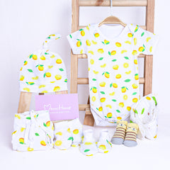 Organic Cotton Baby Essentials Gift Set | Baby Shower Gift Hamper | Baby Clothing Gift Combo | Lemon | Pack of 7