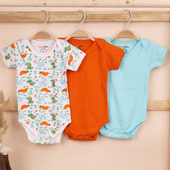 Baby Organic Cotton Onesie | Blue, Orange, Dino | Pack of 3