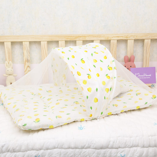 Organic Cotton Muslin Foldable Mosquito Net Bedding | Lemon