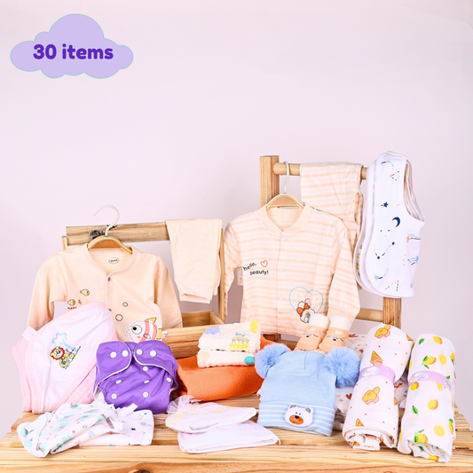 New Born Baby Winter Essentials Gift Combo 0-3 Months - 30 Items