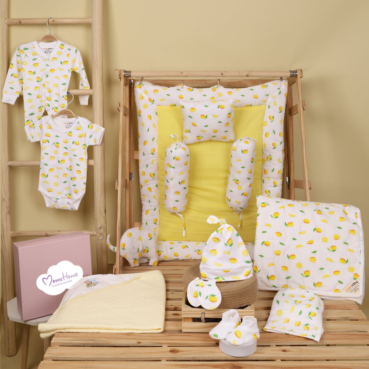 Hospital Kit for Newborn baby | Organic Cotton Gift Set | Lemon | 13 Items