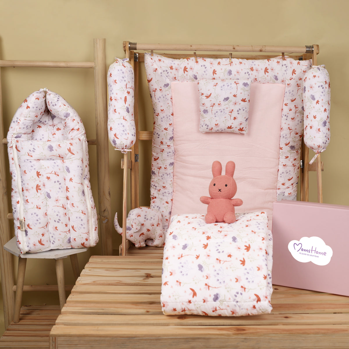 Baby Bedding Set With AC Quilt & Sleeping Bag | Blossom | Pack of 7