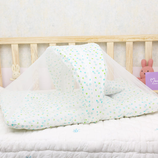 Baby Organic Cotton Muslin Foldable Mosquito Net Bedding- Green Heart