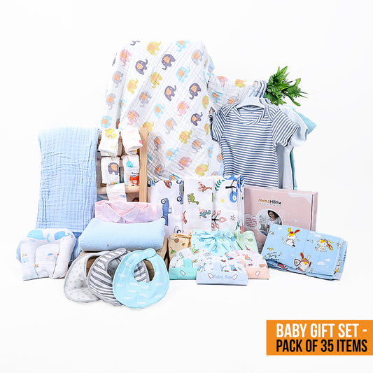 New Born Baby Essentials Gift Combo Box | 0-6 Months | 35 Items | Blue