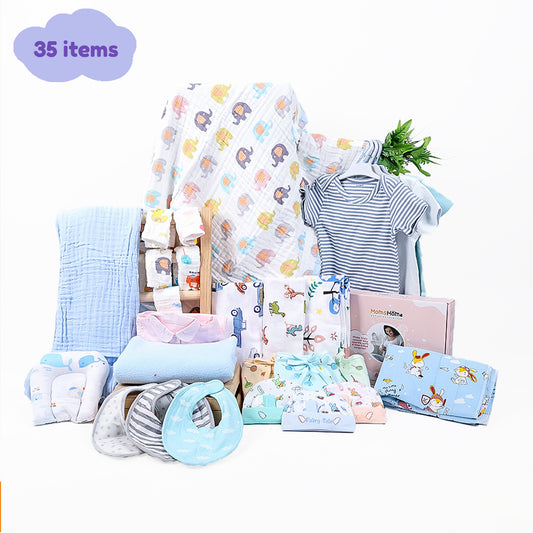 New Born Baby Essentials Gift Combo Box | 0-6 Months | 35 Items | Blue