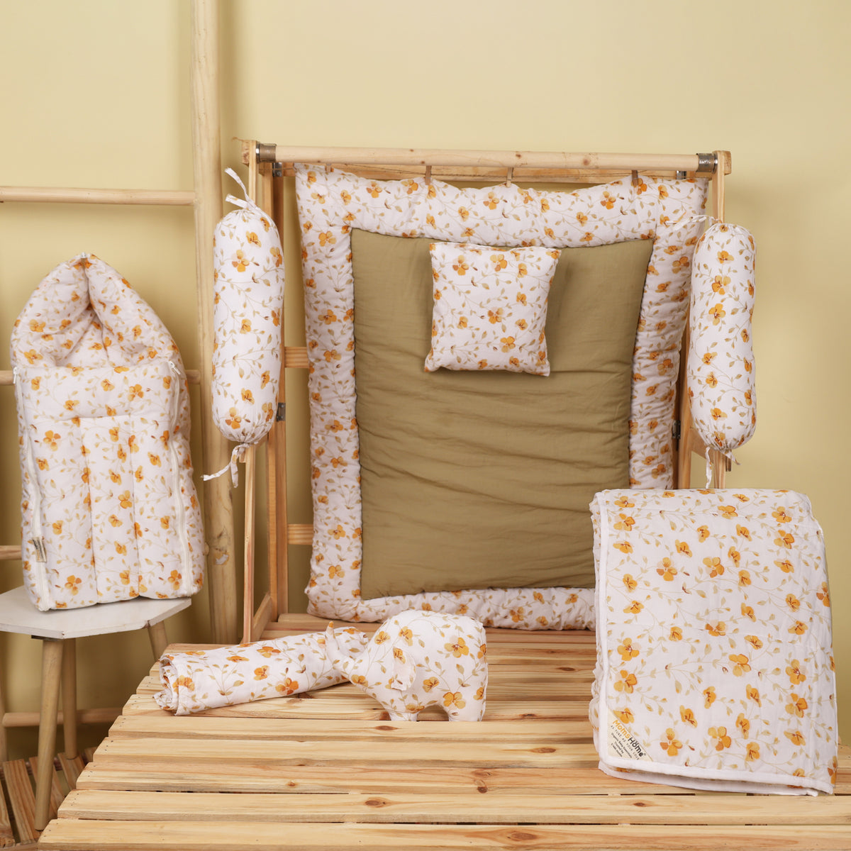 Baby Bedding Set With Muslin Swaddle, AC Quilt & Sleeping Bag | Bloom | Pack of 8