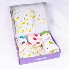 New Born Baby Muslin Gift Hamper | Baby Shower Gift Set | Baby Essential Clothes Set | Lemon | Pack of 10