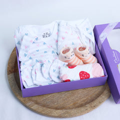 Organic Cotton Baby Essentials Gift Set | Baby Shower Gift Hamper | Baby Clothing Gift Combo | 0-6 Months | Little Heart | Pack of 7