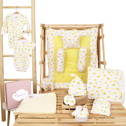 Hospital Kit for Newborn baby | Organic Cotton Gift Set | Lemon | 13 Items