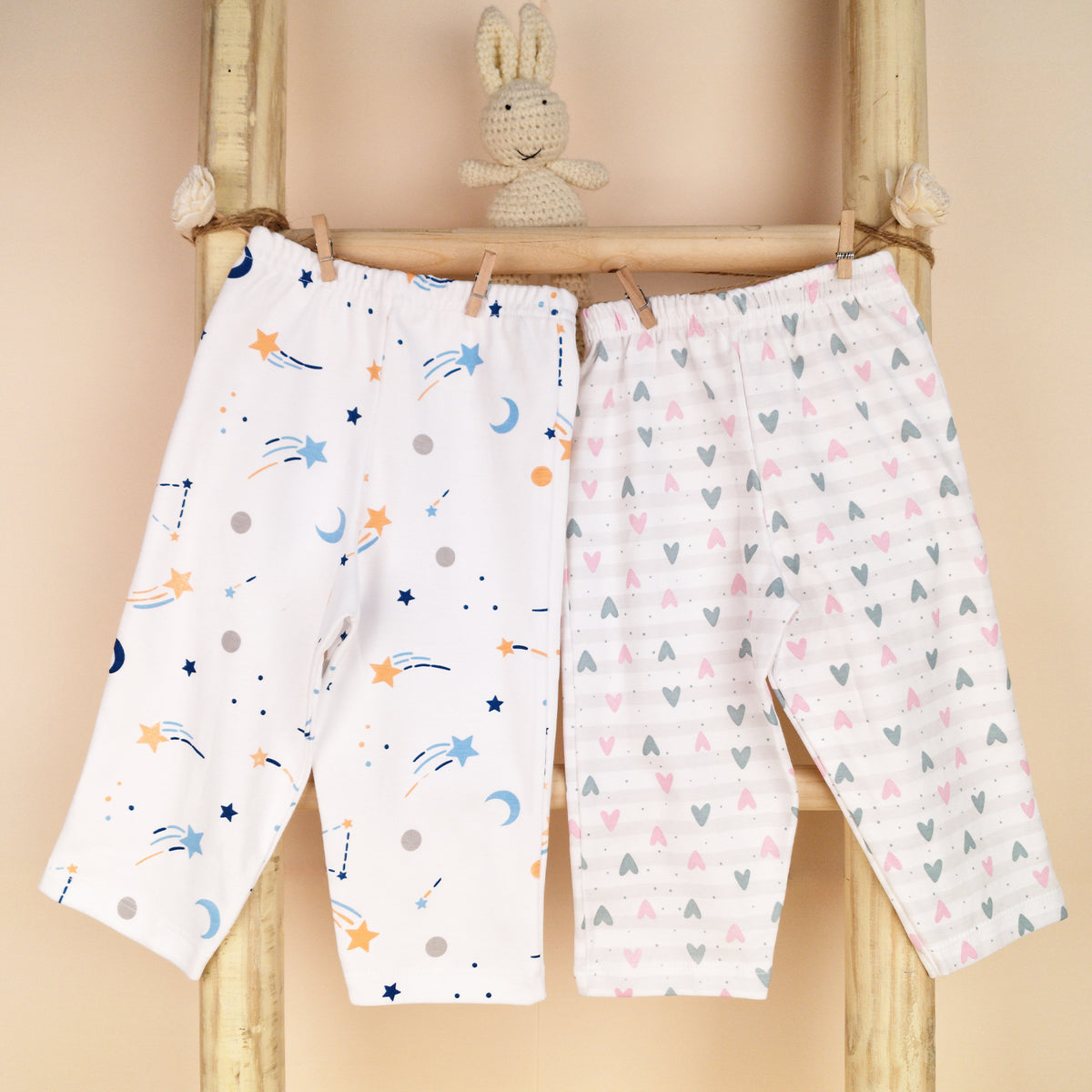 Organic Cotton Baby Pants & Pajamas Set | Galaxy & Little Hearts  | Pack of 2