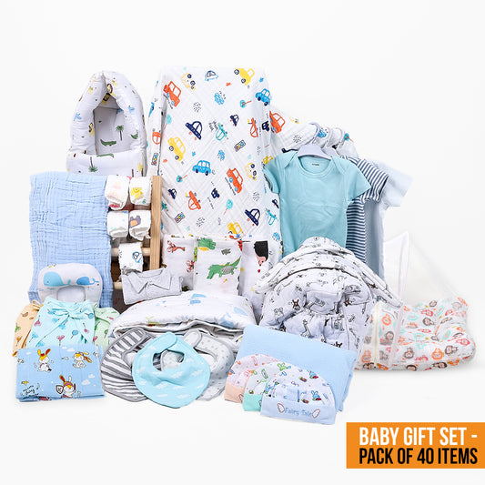 New Born Baby Essentials Gift Combo Box | 0-6 Months | 40 Items | Blue