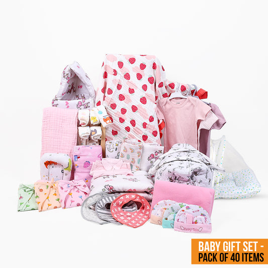 New Born Baby Essentials Gift Combo Box | 0-6 Months | 40 Items | Pink