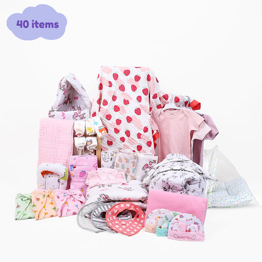 New Born Baby Essentials Gift Combo Box | 0-6 Months | 40 Items | Pink