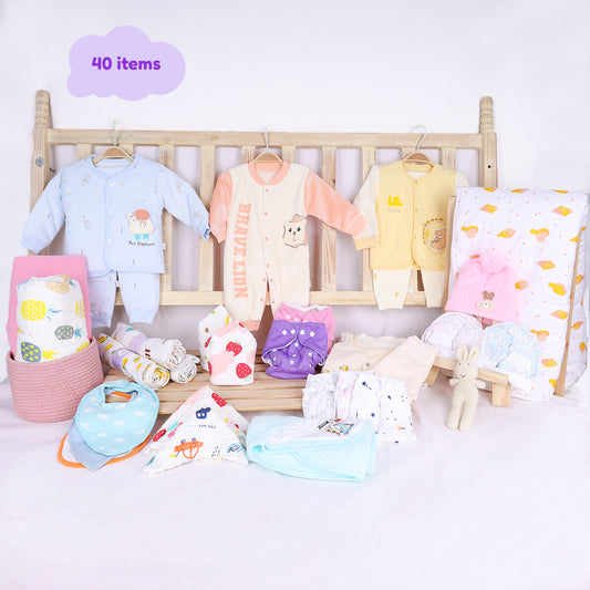 Winter Hospital Kit For Newborn Baby | New Born Baby Essentials Gift Combo | 40 Items | Mixed Design