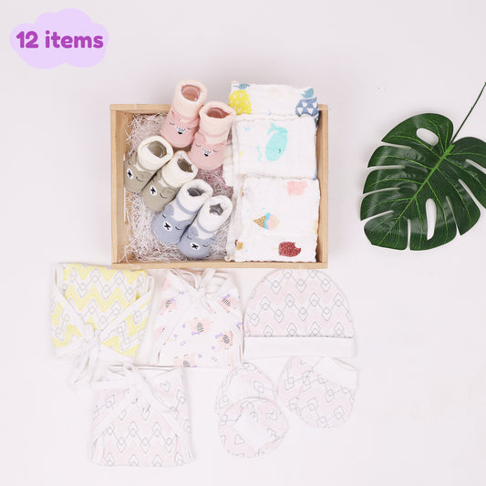 New Born Baby Gift Hamper | Baby Shower Gift Hamper | Baby Essential Gift Set | 0-6 Months | Pack of 12