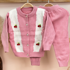 Winter Warm Woollen Full Sleeve Co-ord Sets For Baby | Strawberry | Pack of 1