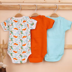 Baby Organic Cotton Onesie | Blue, Orange, Dino | Pack of 3