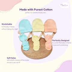 New Born Baby Cap Mitten Bootie Set | 0-3 Months | Mixed Color | Pack of 2