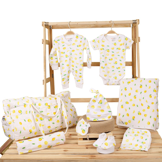 Hospital Kit for Newborn baby | Organic Cotton Gift Set | Lemon | 9 Items