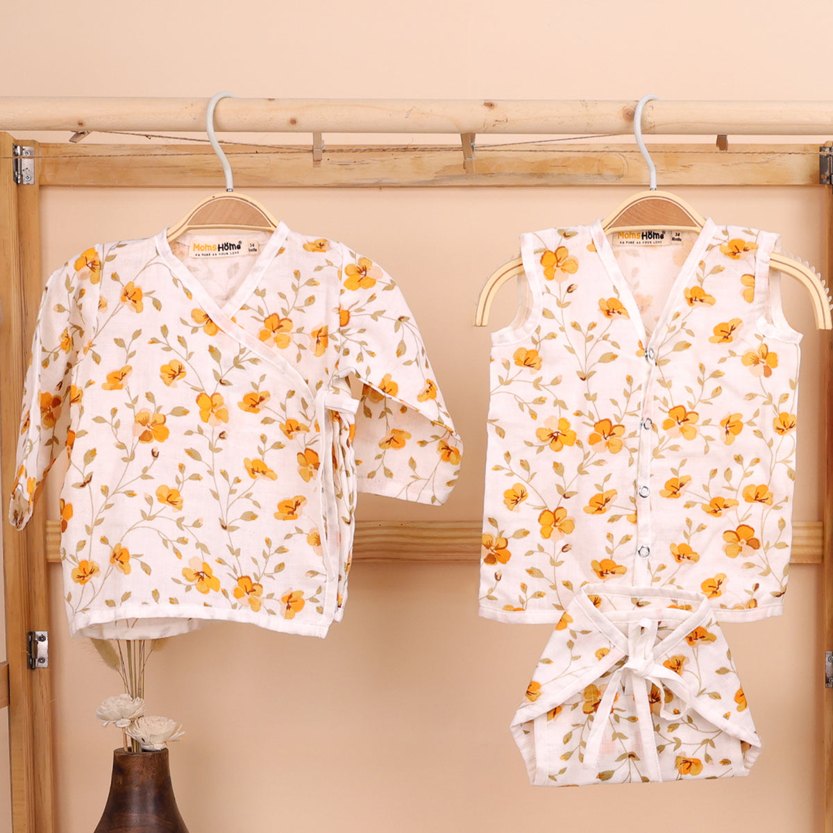 Baby Organic Cotton Muslin Front Open Kimono, Jhabla & Nappy | Bloom | Pack of 3