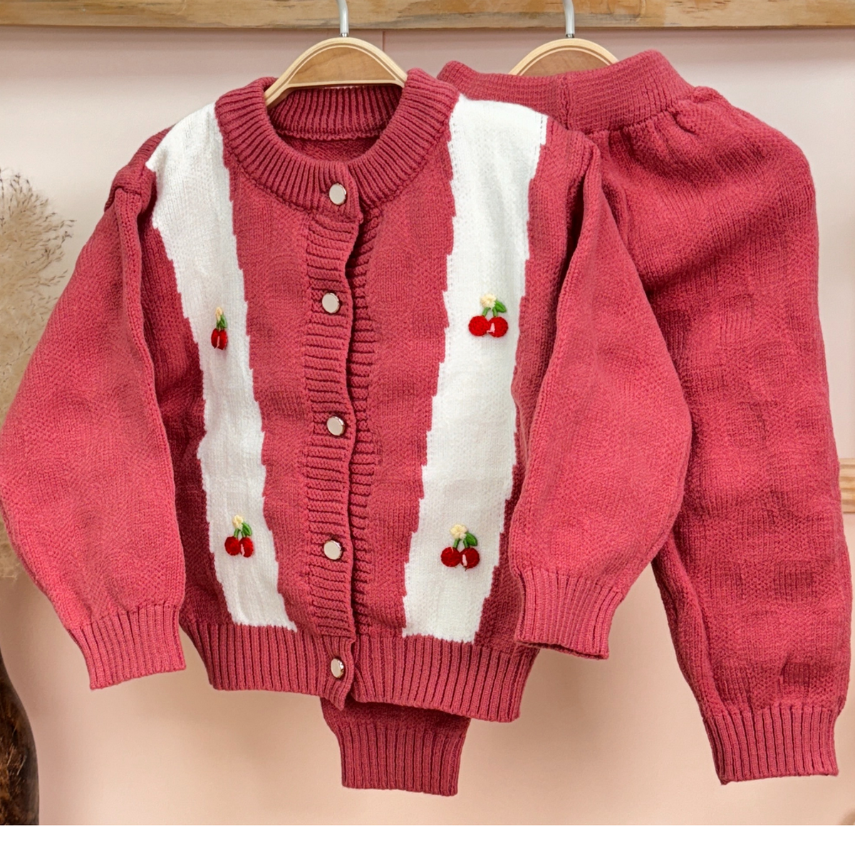 Winter Warm Woollen Full Sleeve Co-ord Sets For Baby | Strawberry | Pack of 1