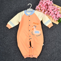 Baby Organic Cotton Baby Full Length Winter Romper | Duck, Orange